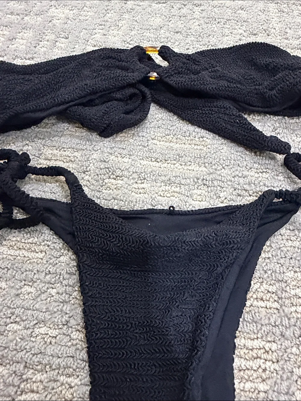 Monday Swimwear Black Textured Bandeau Tie Bikini